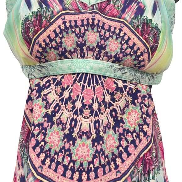 Calia Carrie Underwood  Tankini Top Layered Cutout Design Floral Teal Swim Small - Picture 2 of 6
